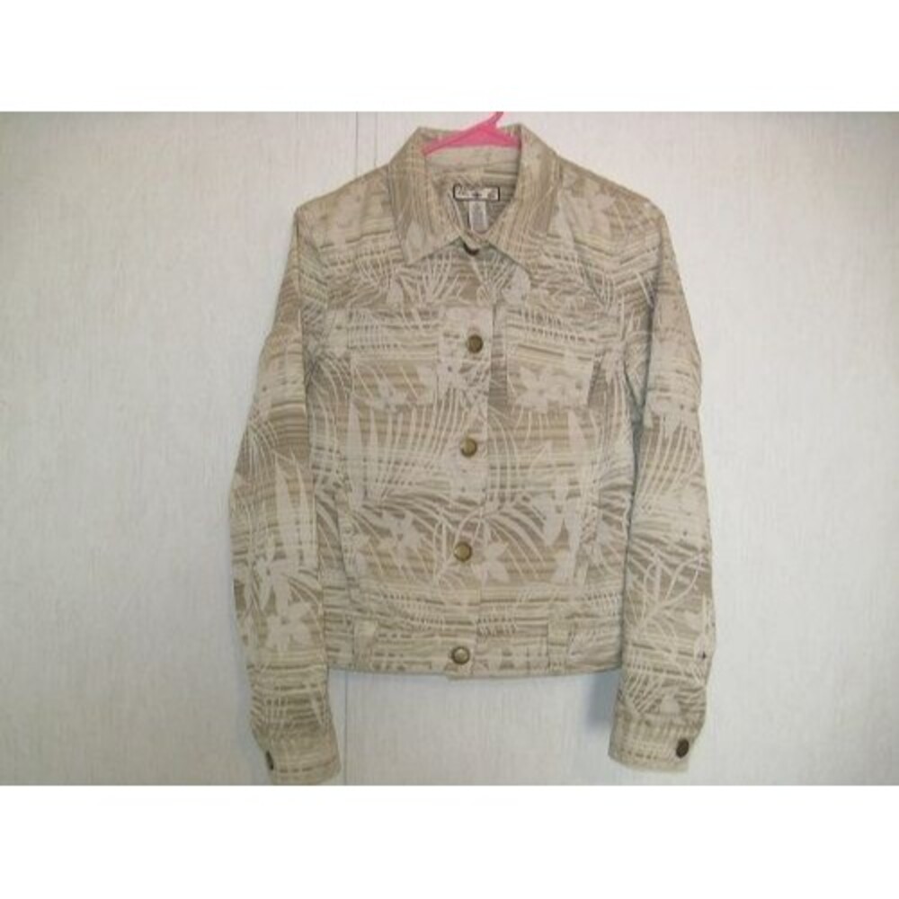 Caribbean Joe Womens Jacket Size M Cotton Blend Floral Button Front Lightweight